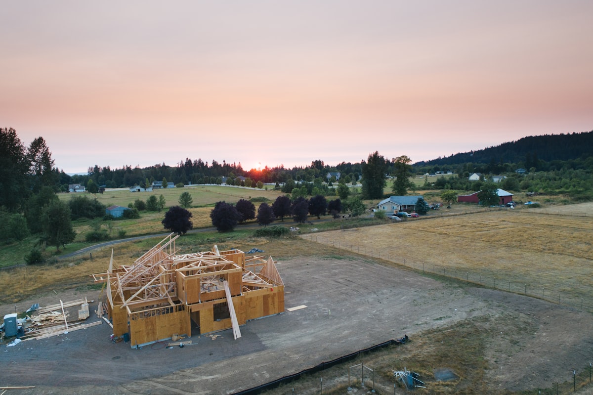 Home framing at sunset