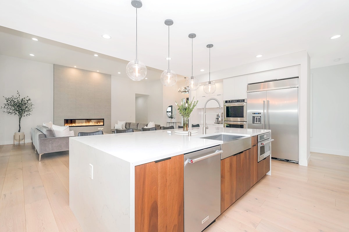 Remodeled kitchen with walnut island